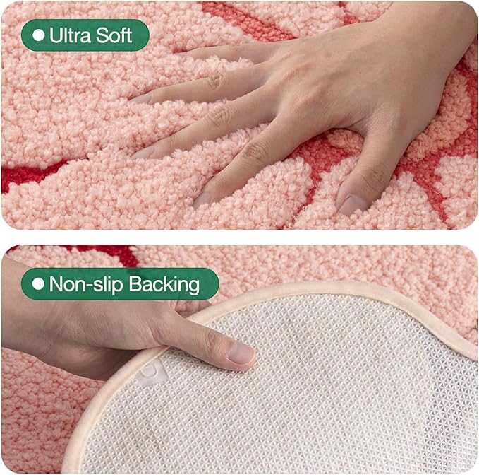 LUMI Flower Bath Rug, Funny Floral Bath Mat, Soft Plush Fluffy Red Rug, Absorbent, Non-Slip for Bathroom, Kitchen Sink, Bedroom, Kid's Bedroom, and Living Room, 20"x32", Bliss Pink