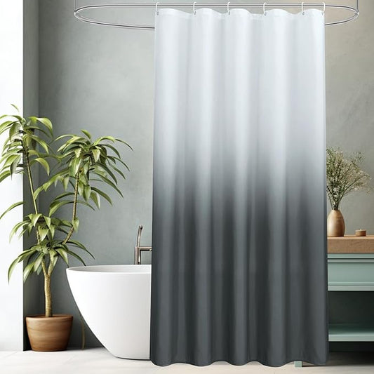 AooHome Fabric Small Shower Curtains, Cloth Ombre Grey Shower Curtain Sets, Washable Fabric Gray and White Shower Curtain, Rustic Farmhouse Bathroom Shower Curtains, 36x72 Inches