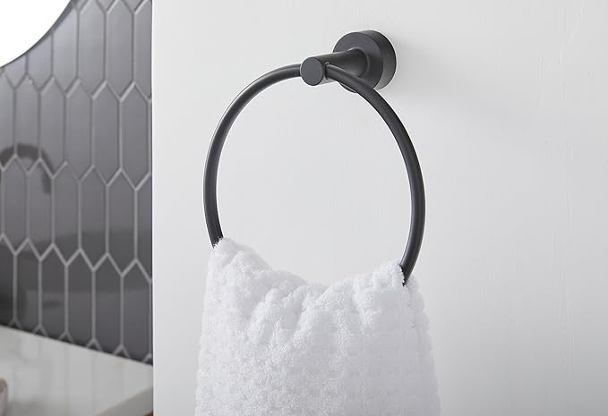Gerber Parma Wall Mounted Towel Holder, Modern Style Round Towel Holder Ring for Bathroom (Satin Black)