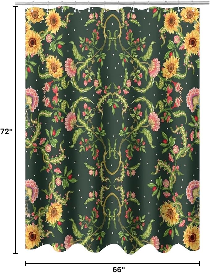 Modern Abstract William Morris Art Waterproof Fabric Shower Curtain,Fantasy Galaxy Boho Floral Sunflower Soft Hotel Quality Cloth Shower Light-Weight & Machine Washable - 72L x66W