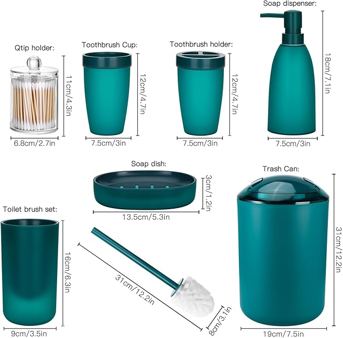 OTOSTAR Bathroom Accessory Set 8 Pcs Blue Bathroom Accessories Set Bathroom Set with Trash Can Soap Dispenser Toothbrush Holder Tumbler Soap Dish Toilet Brush Holder Qtip Holder (Blue)