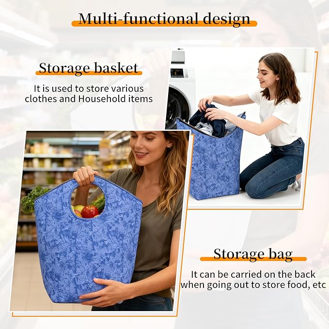 47L Large Capacity Foldable Laundry Basket, 18"x17"x9.5" Portable Collapsible Laundry Hamper with Soft Handle, Waterproof Storage Bag for Bathroom Bedroom Camping Travel