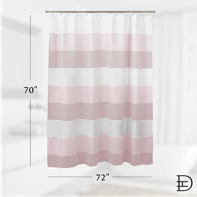 Dainty Home Ombre Waffle Weave Shower Curtain 70 x 72 Blush Textured Fabric Shower Curtain, Hotel Style Waffle Weave Bathroom Curtain, Water Resistant Polyester Ombre Shower Curtain
