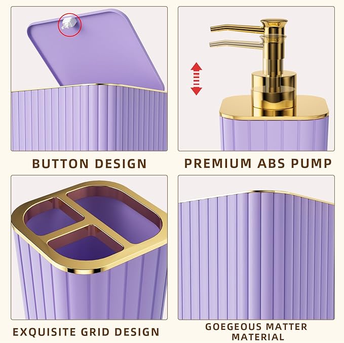 XLHOMO Bathroom Set - 26PC Bathroom Set with Shower Curtain and Rugs, Bathroom Accessory Set, Purple Bathroom Accessories Set, Trash Can & Soap Dispenser