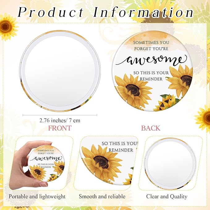 50 Set Mother's Day Inspirational Compact Mirror Religious Bulk Gift for Women Christian Mini Makeup Pocket Mirror Administrative Professional Gift with Card for Volunteer Employee Teacher (Sunflower)
