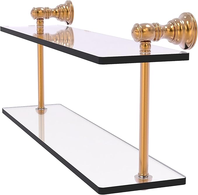 Allied Brass CL-2-16-BBR Carolina Collection 16 Inch Two Tiered Glass Shelf, Brushed Bronze