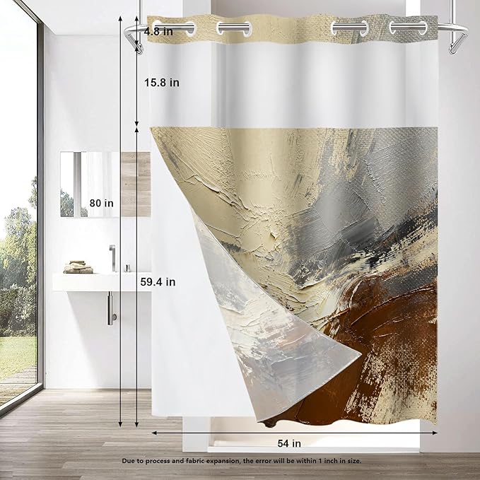 Shrahala Multicolored Modern Abstract No Hooks Shower Curtain with Snap in Liner Set, Artists Oil Paints Closeup Bathroom Décor Polyester Fiber Waterproof for Stall Bathtubs 54 X 80 in