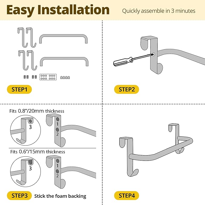 SAYAYO Over Cabinet Towel Bar Black, 10 Inch Kitchen Towel Holder with 2 Hooks, Over The Cupboard Door Dish Towel Rack, 2 Pcs (11.5 Inch Total Length)