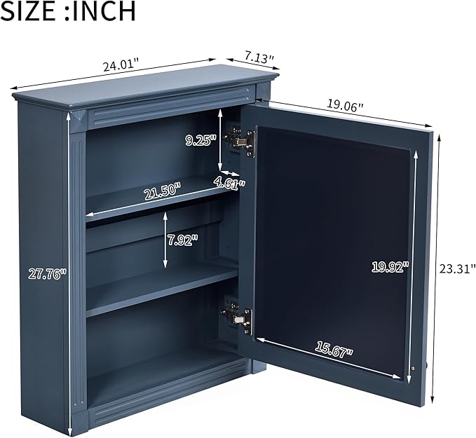 Merax Wall Mounted Medicine Cabinet with Mirror & Adjustable Shelves, 24" x 28" Over Toilet Bathroom Storage Cabinet