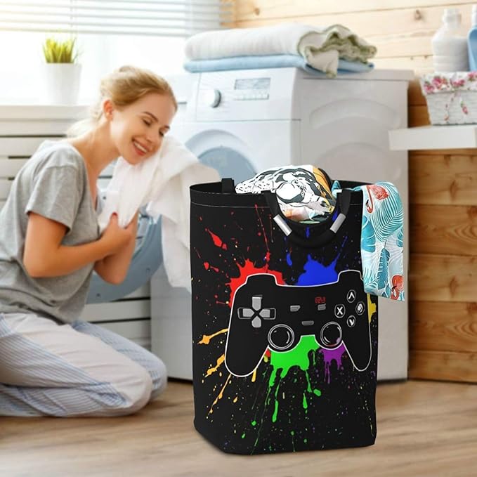 Game Joystick Laundry Hamper Storage Basket Toys Clothes Organizer Bin For Home Bathroom Bedroom Dorm Nursery, 52l