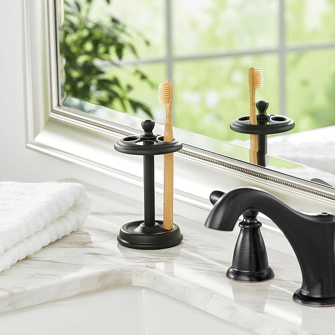 iDesign Toothbrush Holder for Bathroom or Vanity - 4 Slots for Manual Toothbrushes - Matte Black