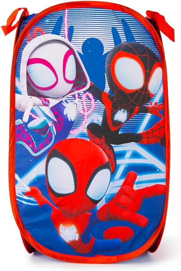 Jay Franco Marvel Spidey & His Amazing Friends Pop Up Hamper - Ghost Spider and Miles Morales Mesh Laundry Basket/Bag with Durable Handles - Storage for Clothes and Toys