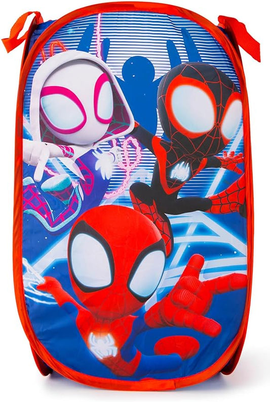 Jay Franco Marvel Spidey & His Amazing Friends Pop Up Hamper - Ghost Spider and Miles Morales Mesh Laundry Basket/Bag with Durable Handles - Storage for Clothes and Toys
