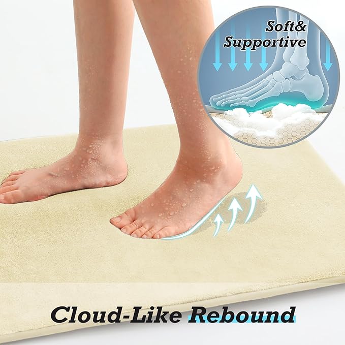 HUXMEYSON Bathroom Rugs Sets 2 Piece, Non-Slip & Quick Dry Bath Mat Set, Ultra Soft Velvet Bath Rugs for Bathroom, Toilet and Shower Floor, Cream Yellow
