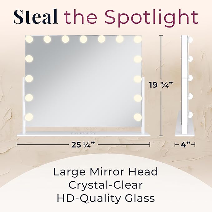 Zadro Hollywood Lighted Vanity Mirror with 15 LED Bulbs, 3 Color Light Settings, 360° Rotation Makeup Mirror Head (26" H x 20" W | 1X | Chocolate)