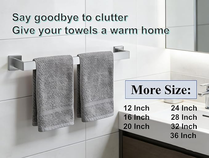 2 Packs 36 Inch Bathroom Towel Bar SUS304 Stainless Steel Brushed Nickel Towel Holder Wall Mounted Heavy Duty Towel Rack Bathroom Towel Rod Modern Square Base Design(2, Brushed Nickel, 36 Inch)