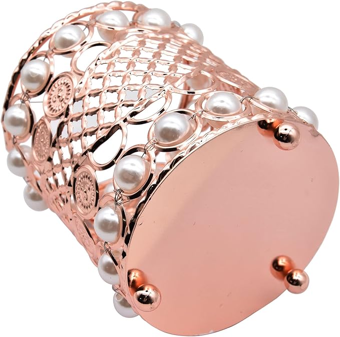 Gullor Handcrafted Pearls Makeup Brush Holder Organizer Eyebrow Comb Brushes Pen Pencil Cosmetic Storage Box for Vanity, Bathroom, Bedroom, Office Desk, Rose Gold