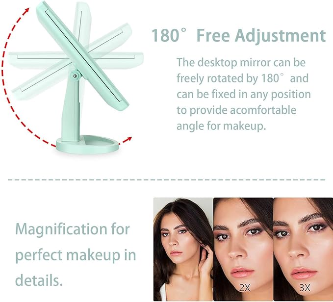 Flymiro Tri-fold Lighted Vanity Makeup Mirror with 3x/2x Magnification,Light up Mirror for Makeup,Touch Screen 21 LEDs,180° Rotation Countertop Cosmetic Mirror,Gifts for Women Mom Teen Girls