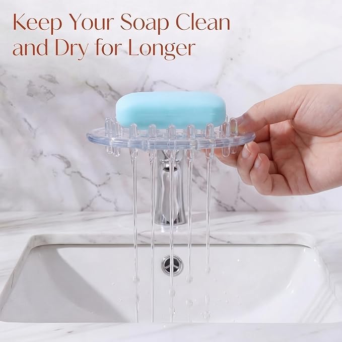 2 Pcs Plastic Soap Holder Soap Dish Bar Saver Tray with Holes Sponge Holder for Kitchen Bathroom Shower Counter, 4.5 x 3 x 0.7 Inches (Clear)