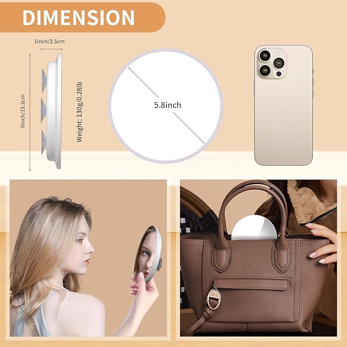 Large 6" 20x Magnifying Mirror with Tweezers, Travel Magnified Makeup Mirror with Suction Cups, 20x Magnification