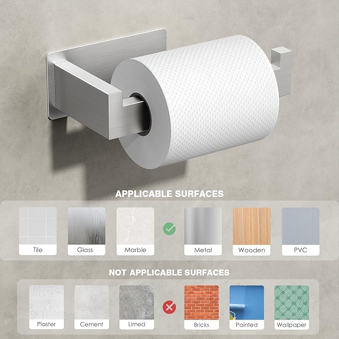 Auxmir Toilet Paper Holder Self Adhesive, Premium Thicken SUS304 Stainless Steel Rustproof Toilet Roll Holder No Drilling, Wall Mount Toilet Tissue Holder for Bathroom Kitchen Washroom, Brushed Nickel