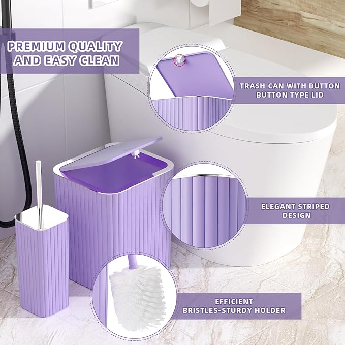 XLHOMO Bathroom Accessories Set - Gorgeous Purple Bathroom Set, 10PC Bathroom Accessory Set, Toilet Brush, Trash Can & Soap Dispenser