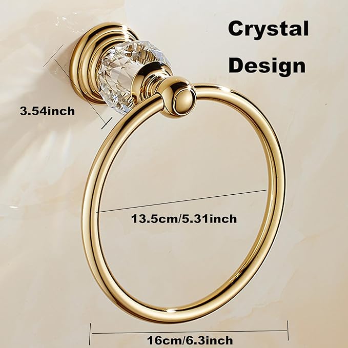 Crystal Towel Ring,Gold Hand Towel Holder Bathroom,Round Hand Towel Rack Wall Mounted Bling Bathroom Accessories