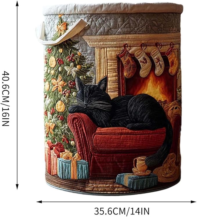 Cute Cat Quilted Laundry Basket with Handles, Boho Floral Fabric Quilted Laundry Basket, Large Soft Collapsible Storage Hamper for Nursery, Bedroom, Bathroom, Clothes & Toy Organization (#03)