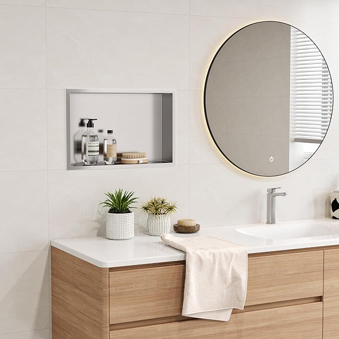 Neodrain Shower Niche, Insert Bathroom Storage Shower Shelf, Stainless Steel Recessed Wall Niche No Tiled Recessed Cabinet Waterproof for Shower Storage(Brushed,18"x12")