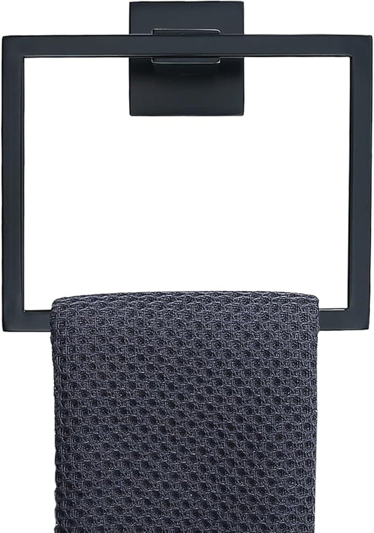 TNOMS Black Towel Ring Modern Square Hand Towel Bar,Towel Holder for Bathroom,Wall Mount Stainless Steel