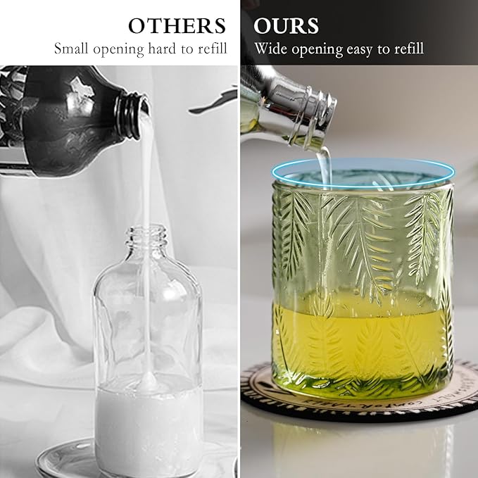 CICUFY Glass Foaming Dispenser - Refillable Lotion or Soap Dispenser for Kitchen & Bathroom, Large Gold Pump (Leaf Pattern - Green)