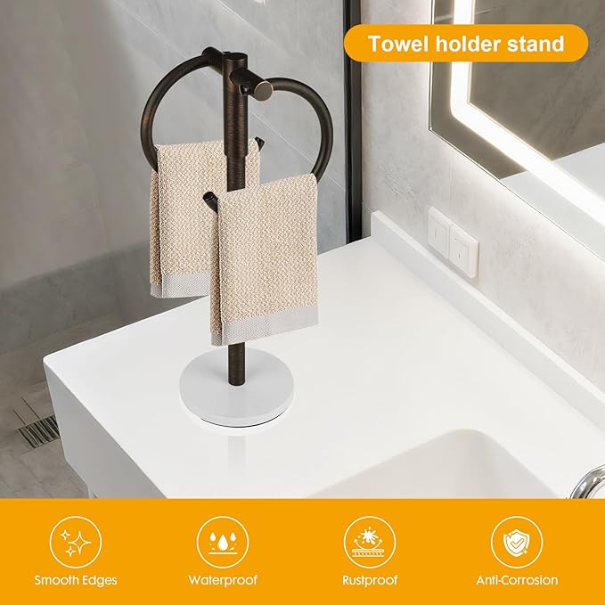 19 inch Oil Rubbed Bronze Double Towel Holder Stand,Hand Towel Bar Bathroom Vanity Countertop Towel Hanger Free Standing,Towel Ring Hardware Accessories Towel Rack