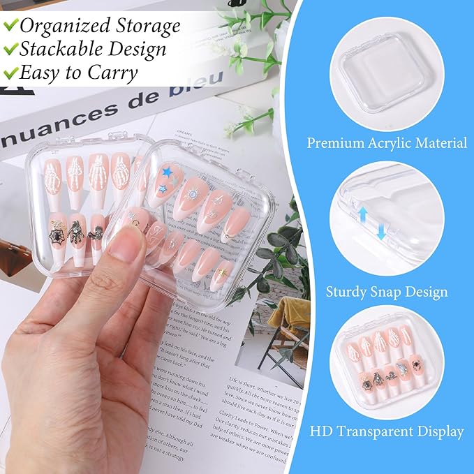 48 PCS Press on Nail Storage Box with 216 PCS Adhesive Double Sided Tape, Nail Packaging for Press Ons Presses on Nails Container Acrylic Nails Display Box for Fake Nailes Storage Display Art Business