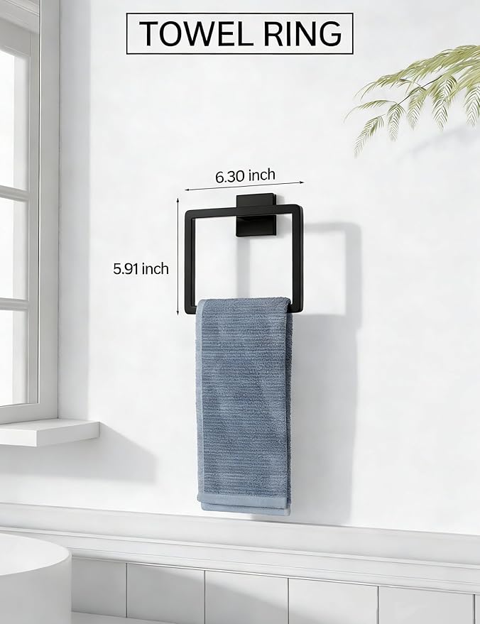 5-Pieces Matte Black Bathroom Accessories Set, Bathroom Hardware Set, SUS 304 Stainless Steel,16 Inch Towel Bar, Towel Holder, Updated Toilet Paper Holder Wall Mounted