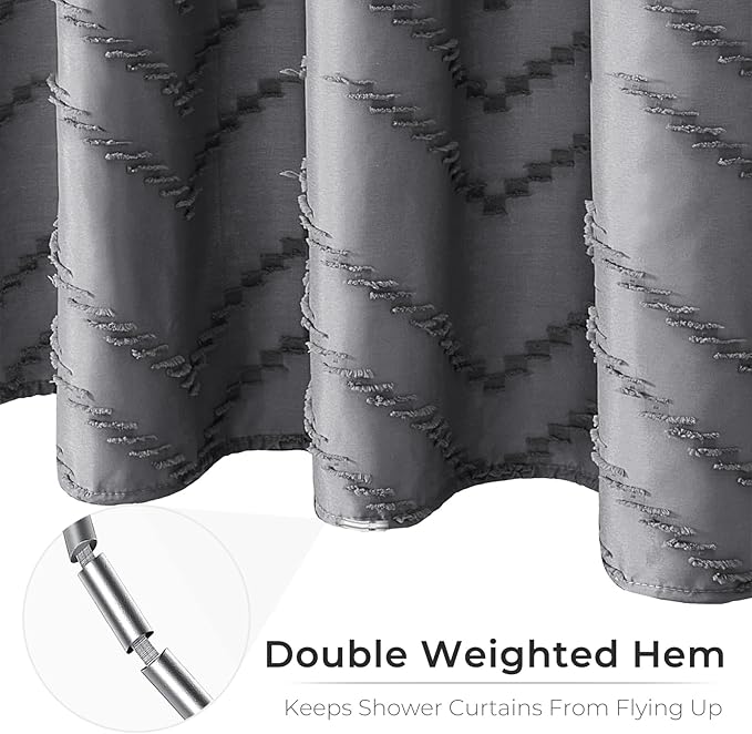 Extra Long Grey Boho Shower Curtain 78 Inch Grey Tufted Chevron Striped Fabric Shower Curtains for Bathroom Modern Shabby Chic Waterproof Cloth Shower Curtains