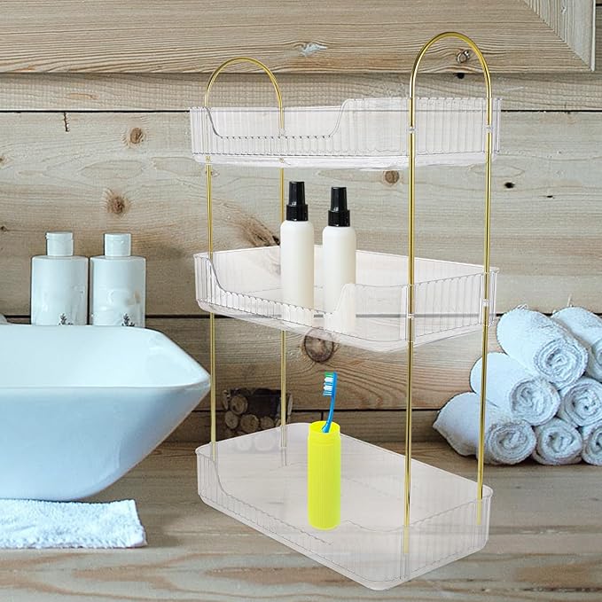3-Tier Bathroom Storage Shelf, Toiletries Organizer for Bathroom Countertop, Cosmetics Display Shelf for Vanity and Makeup Storage
