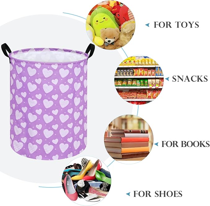 Round Valentine's Heart Pattern Laundry Hamper Clothes Storage Basket Fabric Storage Hamper Organization Storage Bin, Nursery Box,Gift Basket with Handles