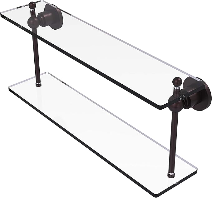 Allied Brass AP-2/22 Astor Place Collection 22 Inch Two Tiered Glass Shelf, Antique Bronze