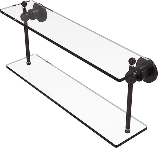 Allied Brass AP-2/22 Astor Place Collection 22 Inch Two Tiered Glass Shelf, Antique Bronze