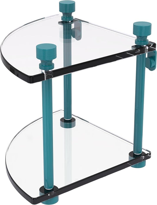 Allied Brass FT-3-GLT Foxtrot Collection Two Tier Corner Glass Shelf, Glokzin Teal