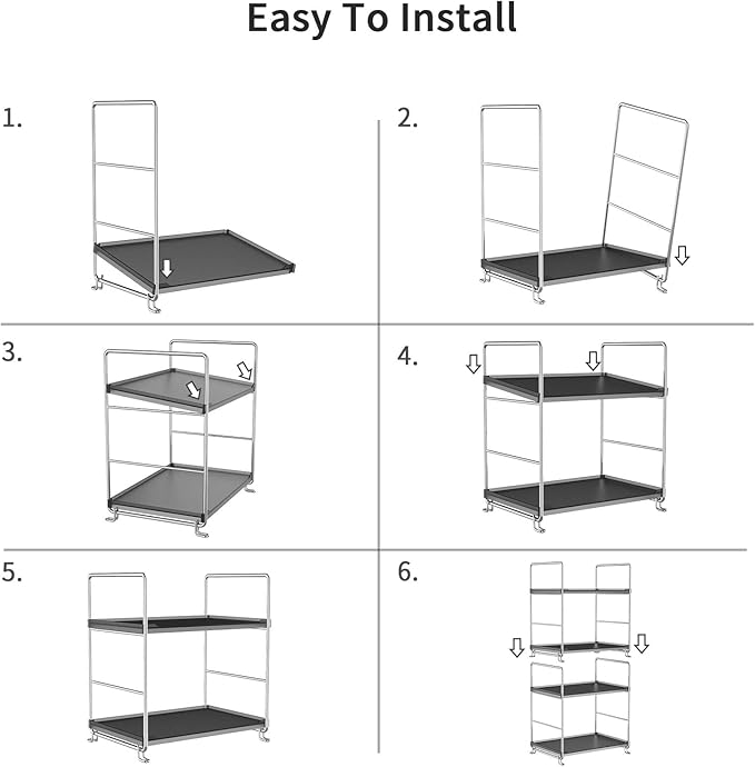 2-Tier Bathroom Organizer Countertop Storage Shelf, Vanity Tray Cosmetic Stackable Storage Rack, Kitchen Spice Rack (Chrome + Black)