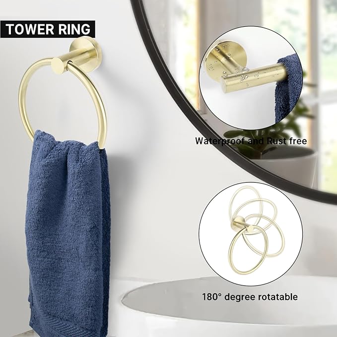10 Piece Brushed Gold Bathroom Hardware Set, Towel bar Set Include 24 inch Silver Towel bar, Bathroom Towel Rack, Towel Ring, Toilet Paper Holder, Towel Hook, Bathroom Accessories Set