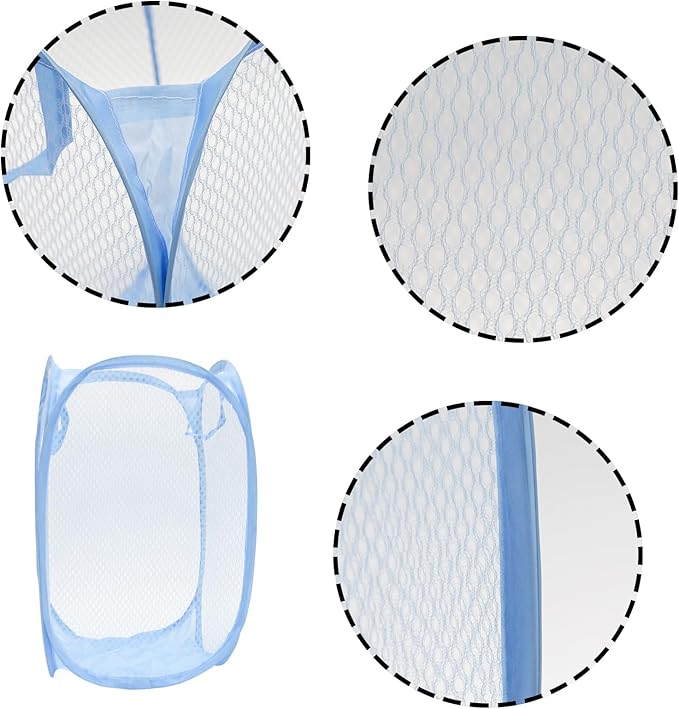 2Pcs Popup Mesh Laundry Baskets, Collapsible and Portable Laundry Hamper, Ideal for Travel and Home Use (Purple & Blue)