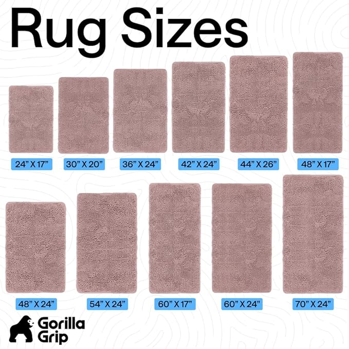 GORILLA GRIP Bath Rug Mat 44x26, Soft Absorbent Chenille, Quick Dry Microfiber Mats, Rubber Backing Washable Shower Floor Rugs, Bathmat Runner, US Designed Bathroom Home Decor Accessories Dusty Rose