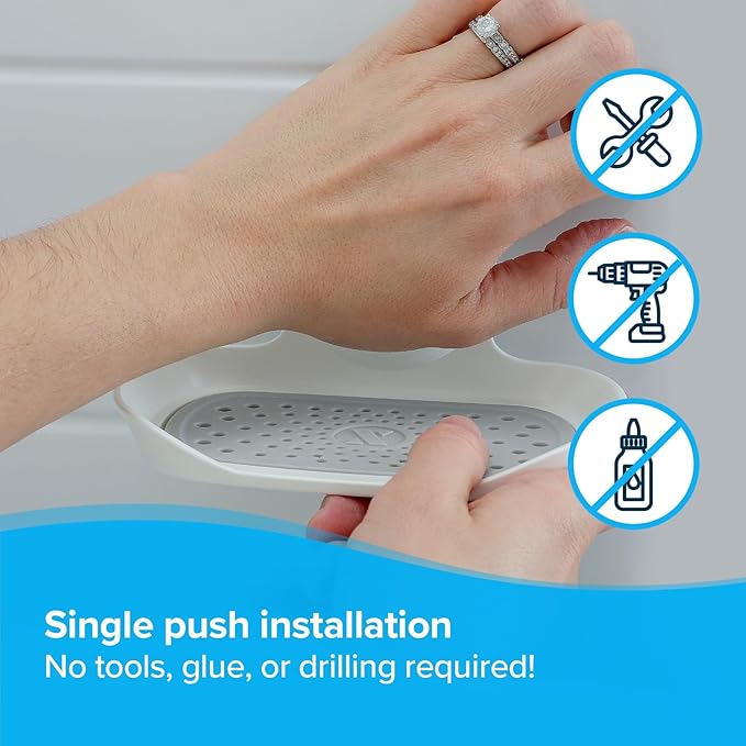 SlipX Solutions Strong Hold Soap Saver, Suction Cup Soap Holder, Must Have Universal Kitchen & Bathroom Shower Accessories (White, Single Tray (2-Pack)