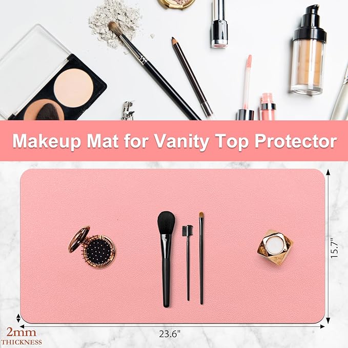 Makeup Mat for Vanity - Waterproof | Oil-Proof | Dust-Resistant | Soft and Comfortable Desk Protection, Ideal for Makeup Tables and Workbenches (15.7"X23.6", Pink)