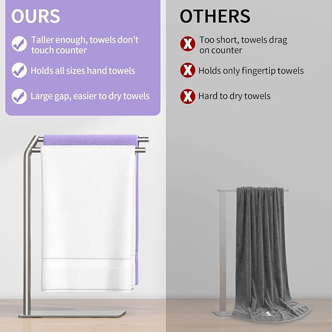 LSK Hand Towel Stand, Stainless Steel Bathroom Towel Holder Stand, Curved F-Shaped Countertop Towel Stand with Heavy Base, 16.6 Inch, Brushed Nickel