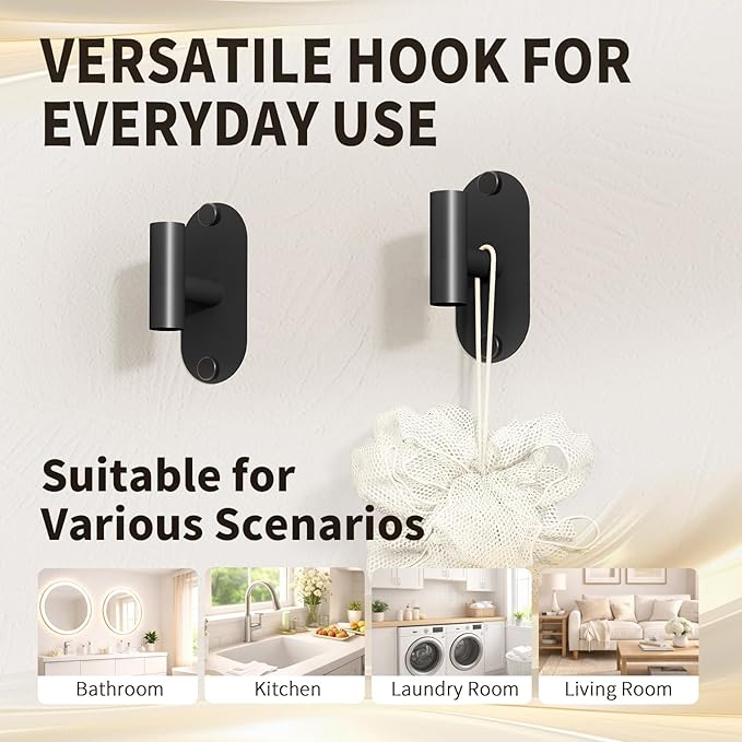 5-Piece Bathroom Hardware Accessories Set, Self-Adhesive & Wall Mounted SUS304 Stainless Steel Towel Bar Set, Adjustable Towel Bar, Towel Ring, Toilet Paper Holder & 2 Hooks(Matte Black)