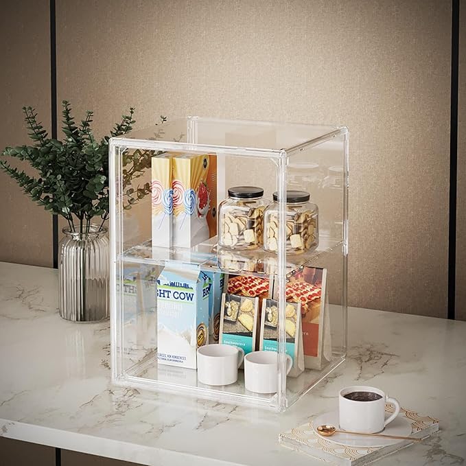 2Pack Makeup Organizer Storage, Large Capactiy Acrylic Bathroom Organizer, Clear Cosmetics Organizer Bins with Division Board for Vanity, Skincare, Countertop Storage and Display Case