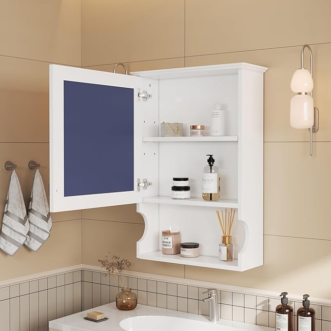 Bathroom Wall Cabinet with Mirror, Medicine Cabinet with Door and Adjustable Shelf, Space Saver Storage Cabinets Over The Toilet for Bathroom (20'' x 28'')